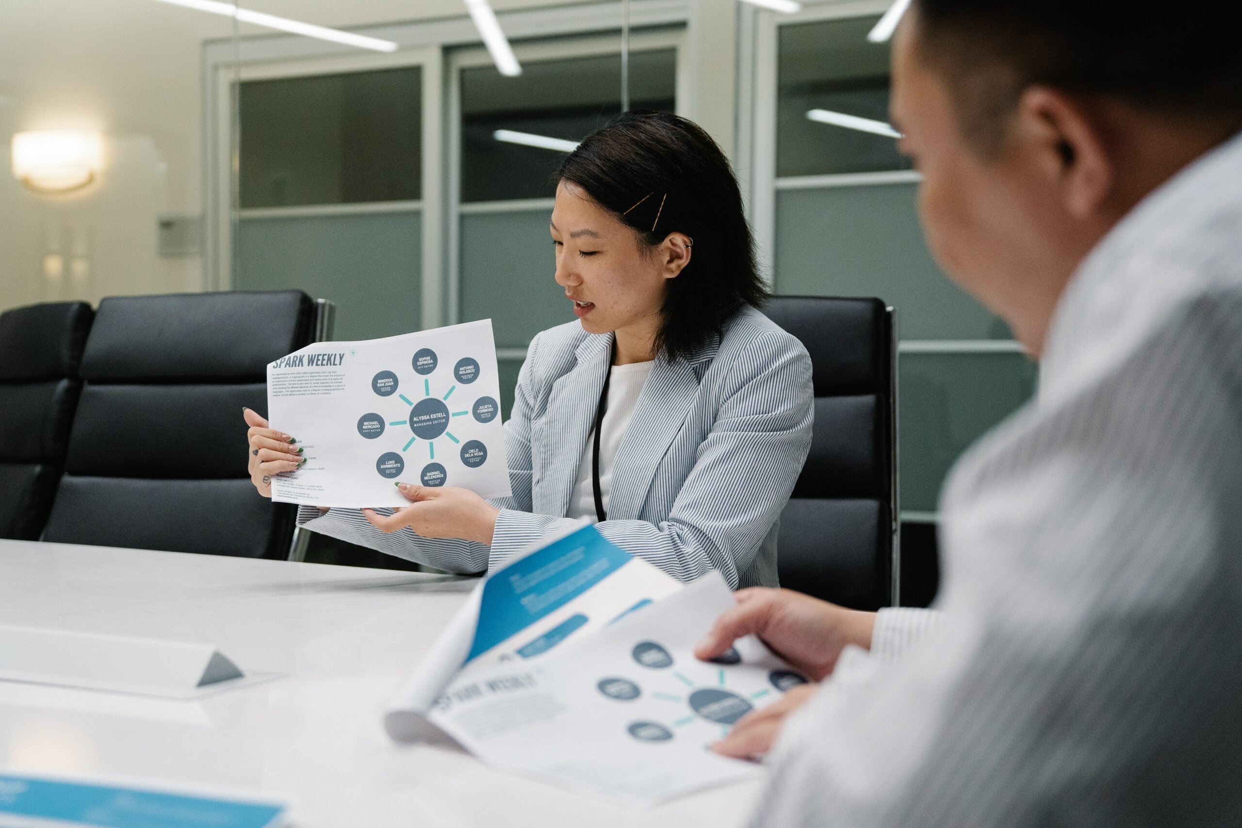 Pessoa explicando para a equipe o marketing de afiliados